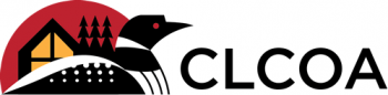 CLCOA Logo, stylized loon on lake with sun behind